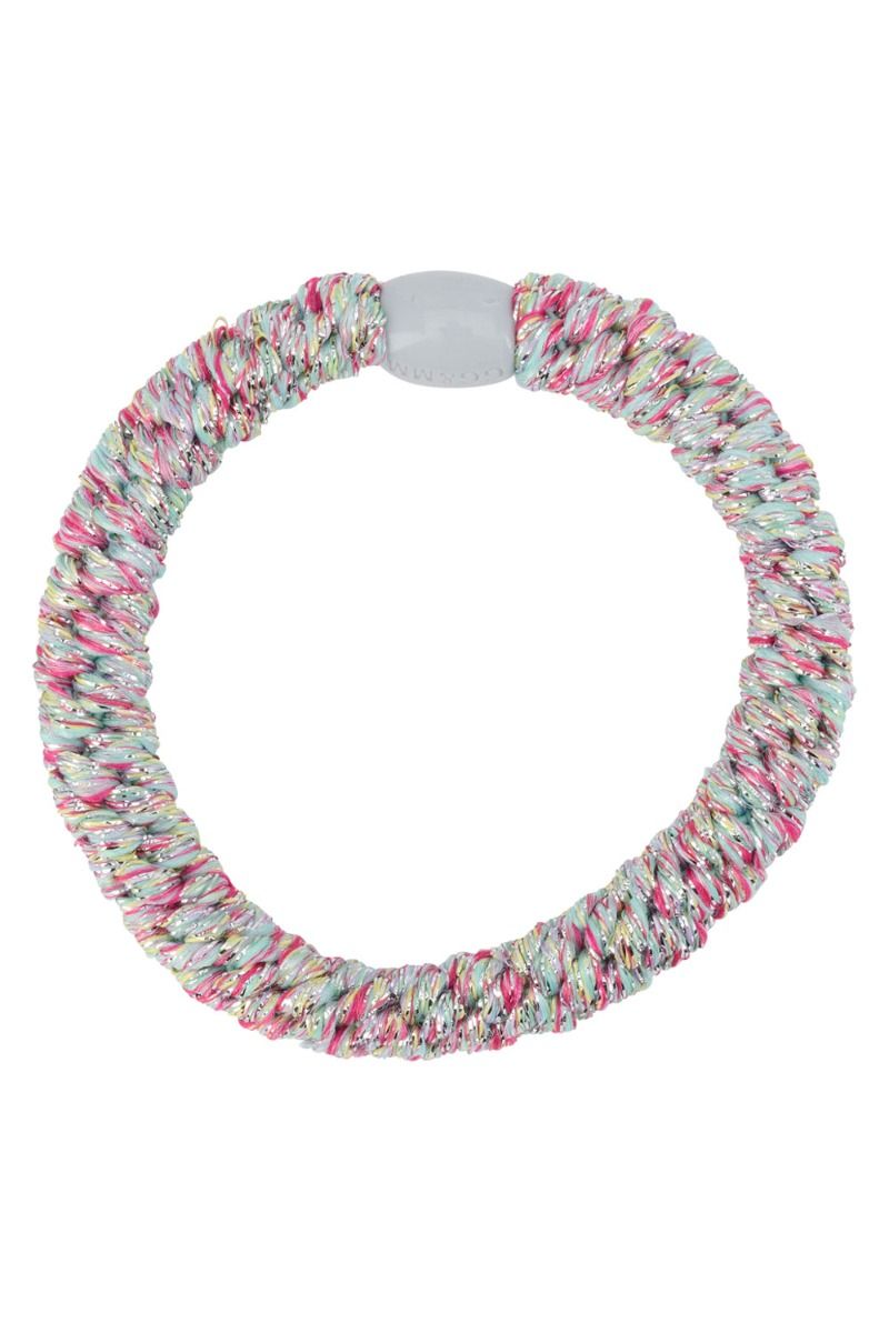 By Stær - Hårelastik - Braided Hairties - Glitter Pink/Gul/Sølv Metallic