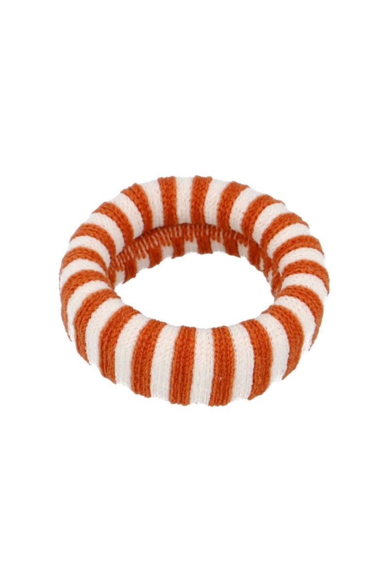 By Stær - Hårelastik - Ea Hårelastik - Stribet Brændt Orange/Råhvid