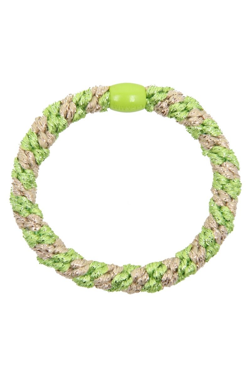 By Stær - Hårelastik - Braided Hairties - Lysegrøn/Beige Glitter