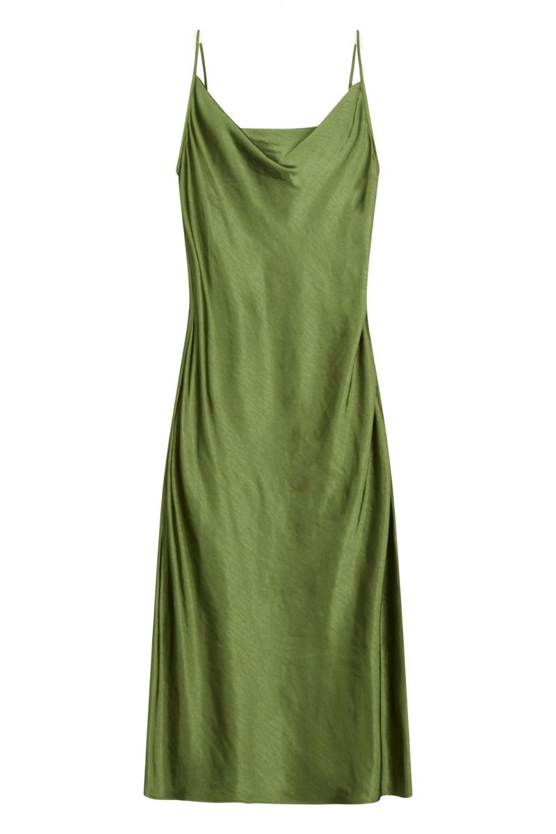 BZR - Kjole - Satina Slippy Dress - Olive Tree