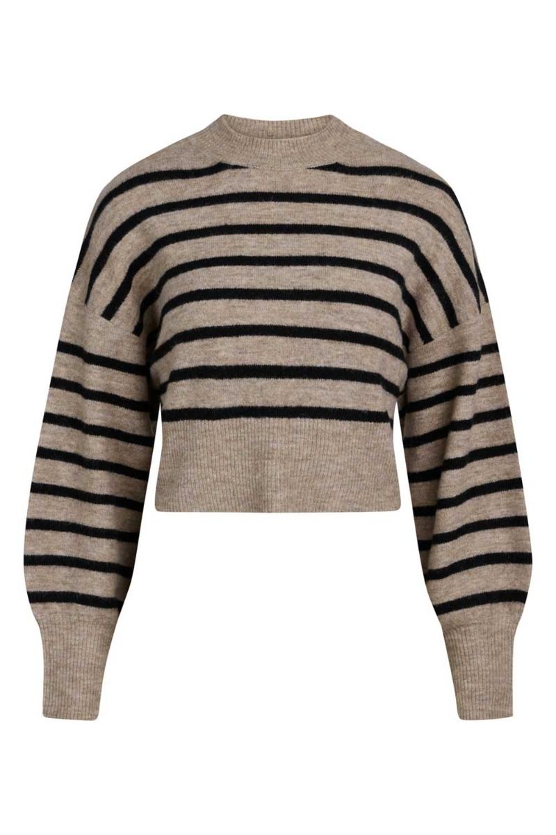 BZR - Strik - Dallas Crop Knit Sweater - Beige Melange With Black