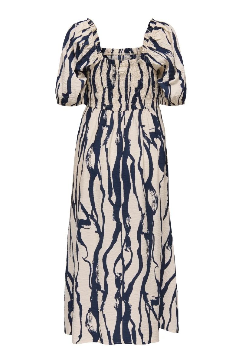 JDY - Kjole - Camille 2/4 Smock Midi Dress - Sandshell/Navy Blazer Abstract