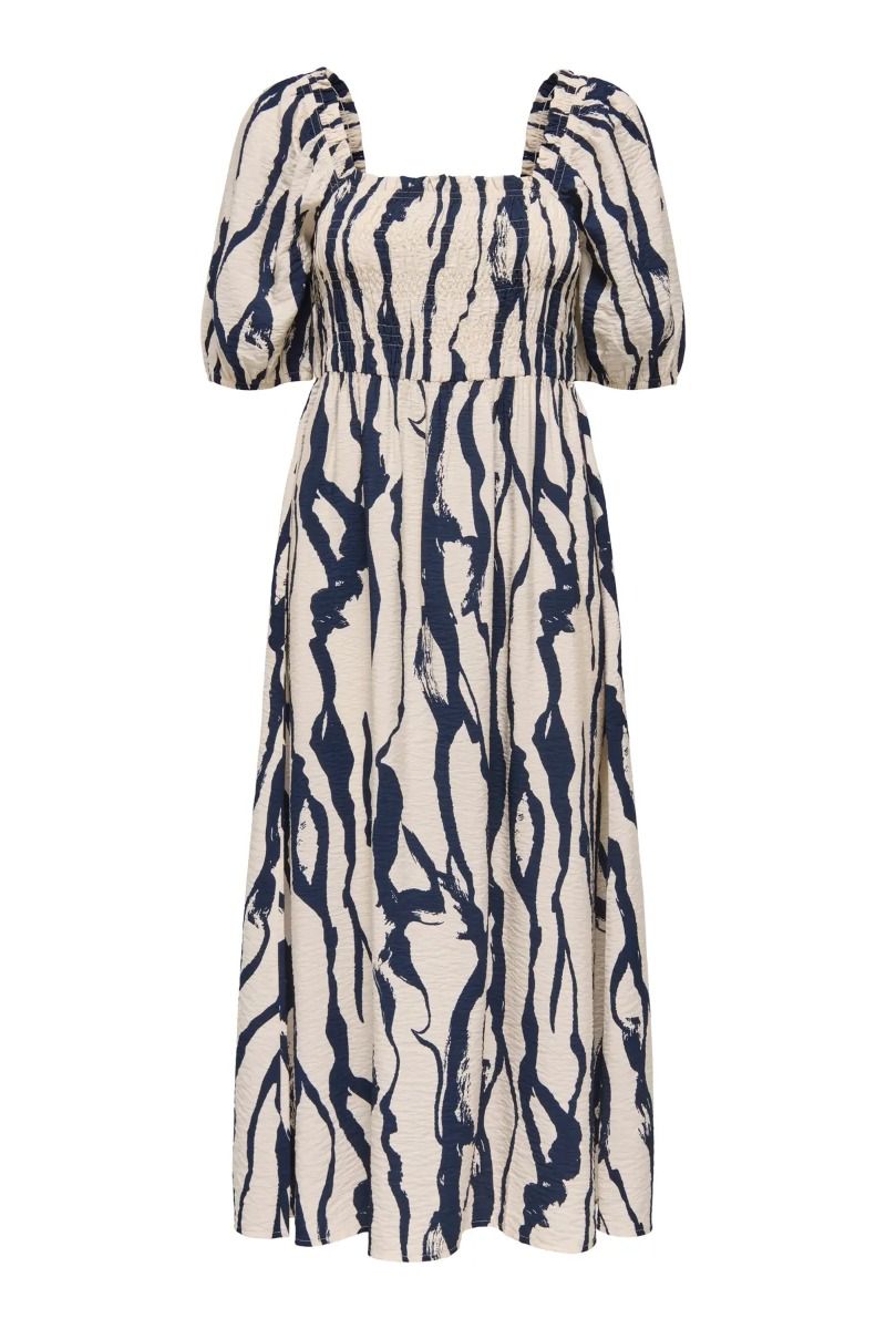 JDY - Kjole - Camille 2/4 Smock Midi Dress - Sandshell/Navy Blazer Abstract