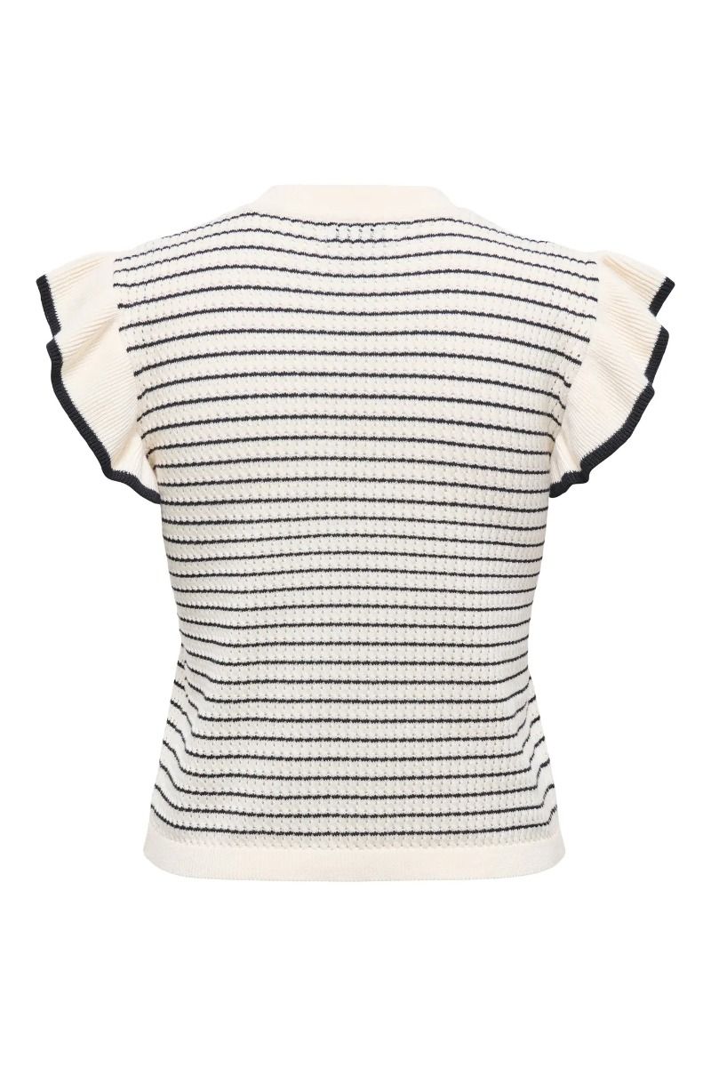 JDY - Top - Carice S/L Frill Pullover - Cloud Dancer W. Black Structure