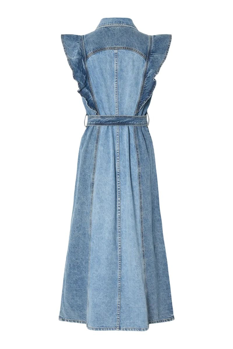 Y.A.S - Kjole - Cawi SL Denim Long Dress S. - Medium Blue Denim / Light Blue Denim Blocking (Levering midt april)