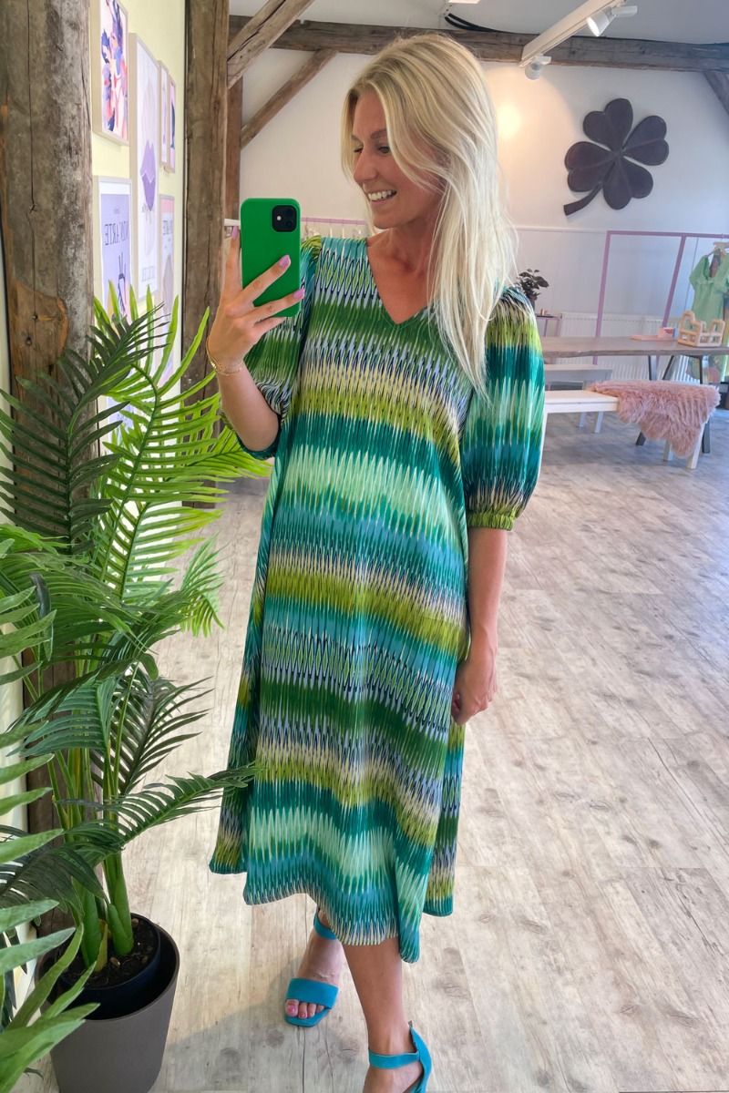 Continue - Kjole - Thyra Zig Zag Print - Blue Green