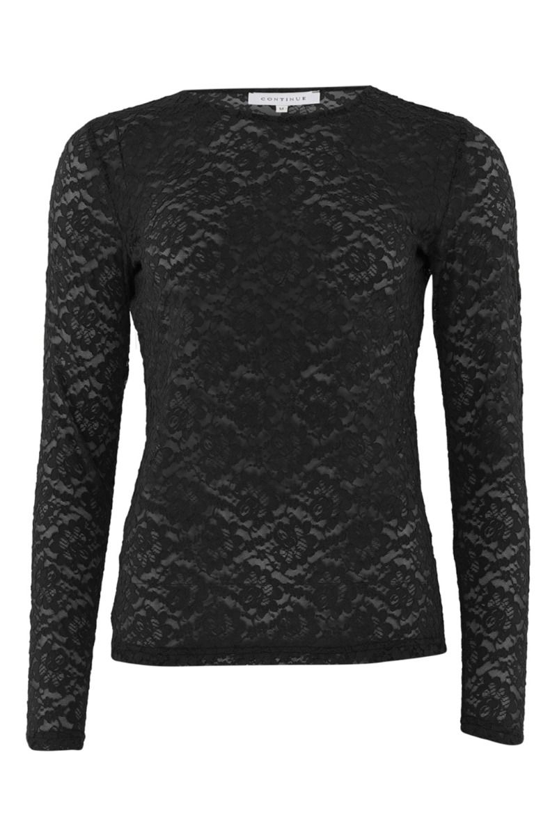 Continue - Bluse - Alberte Lace r Neck - Black