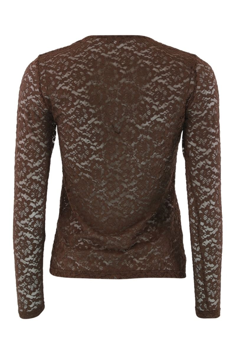 Continue -  Bluse - Alberte Lace r Neck - Brown 