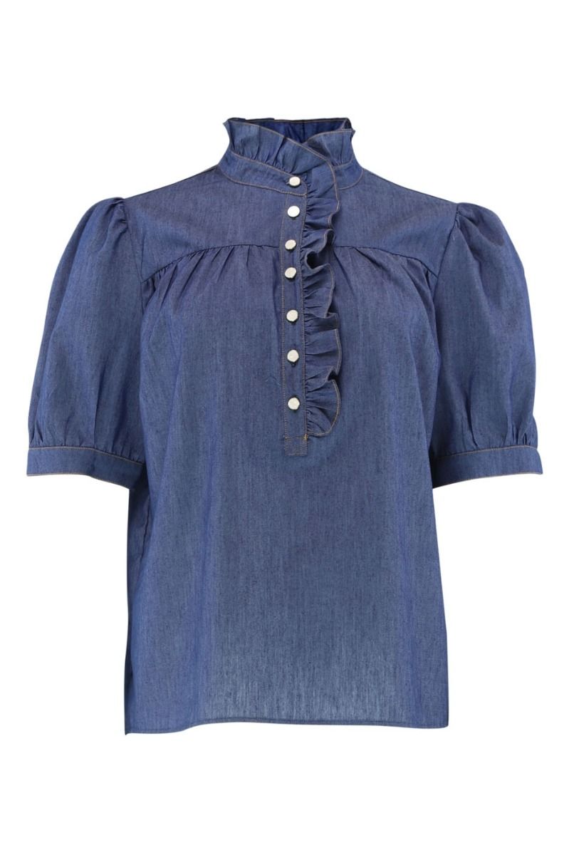 Continue - Bluse - Ariana SS Chambre - Dark Blue Chambre