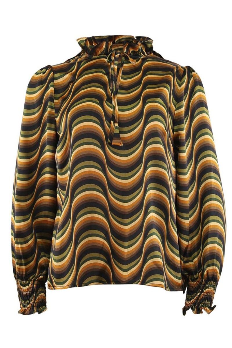 Continue - Bluse - Asta Band Cirkel Print - Brown Mix