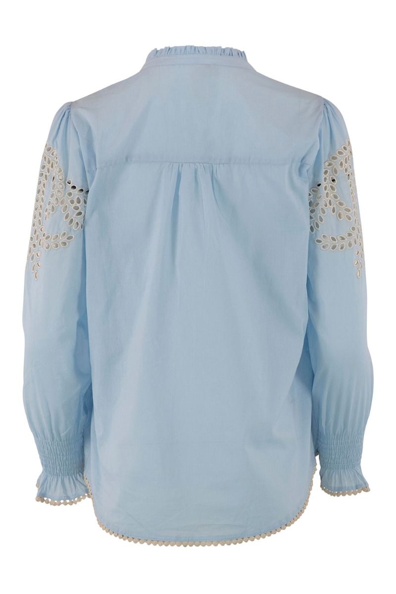 Continue - Bluse - Asta With Embrodery - Light Blue White Embrodery