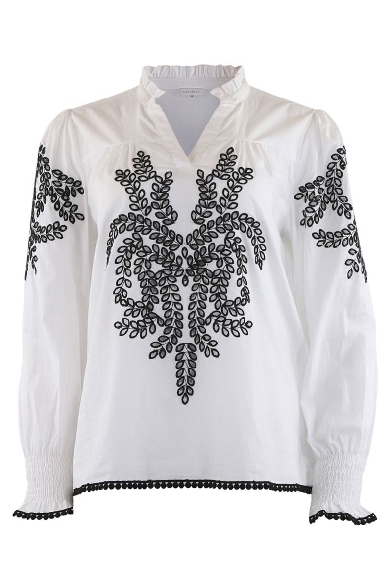 Continue - Bluse - Asta With Embrodery - White Black Embrodery