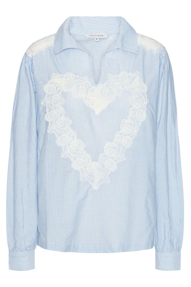Continue - Bluse - Dagny Shirt Blue Stripe - Lace Heart