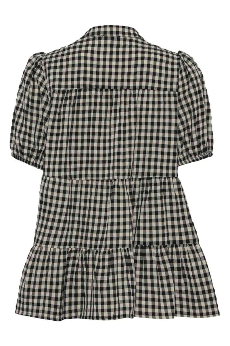 Continue - Bluse - Sanna Small Check Short Sleve - Check Black/Sand