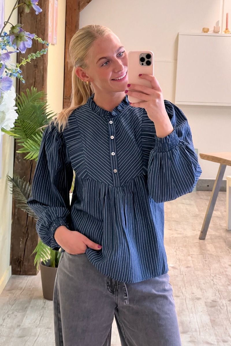 Continue - Bluse - Silke Stripe - Dark blue stripe