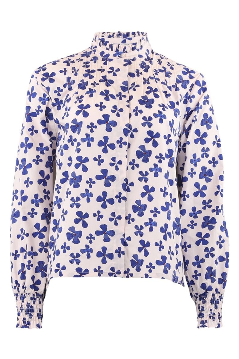 Continue - Bluse - Viola Shirt - White With Blue Print