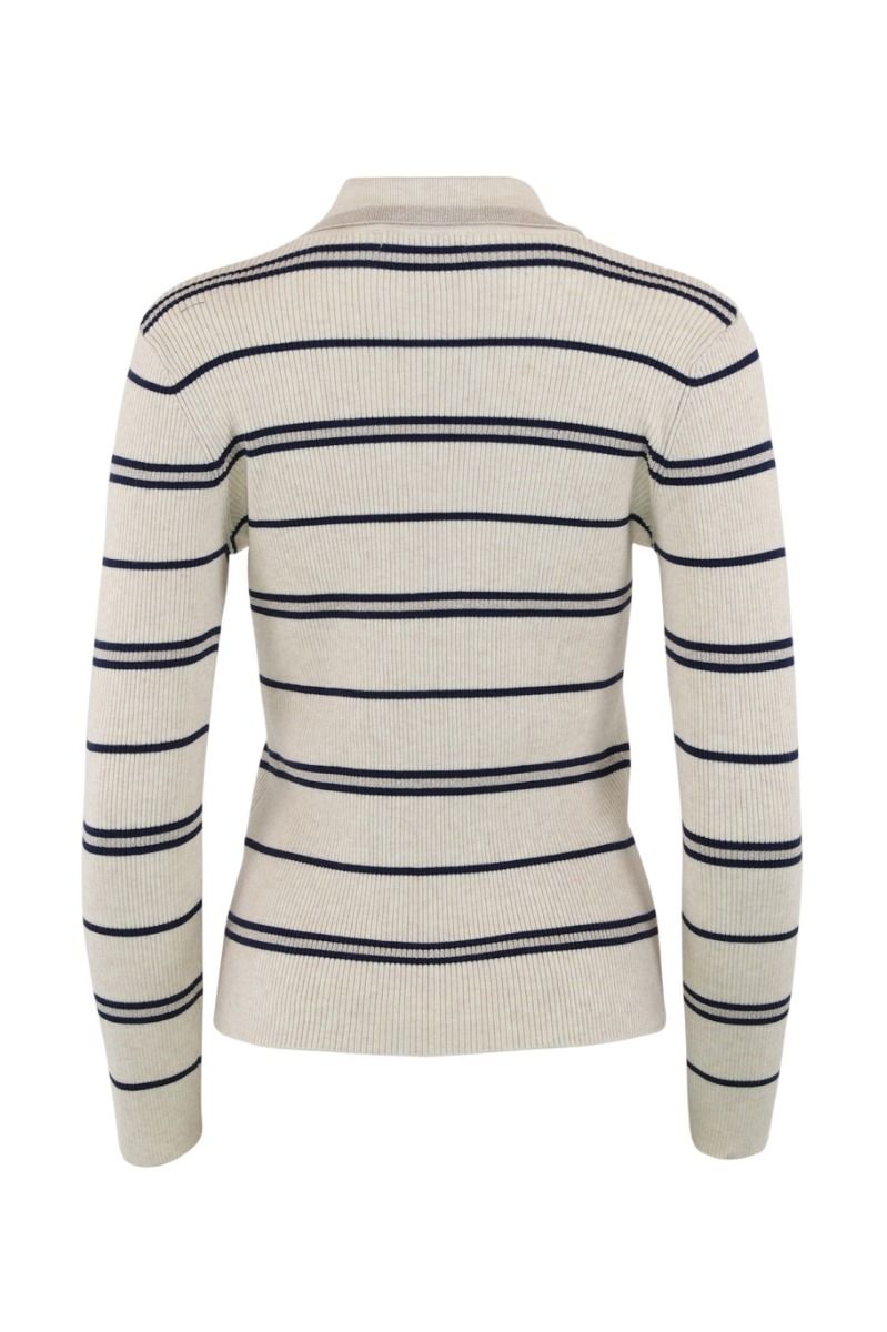 Continue - Bluse - Eva Polo Knit Stripe - Off White/Navy stripe