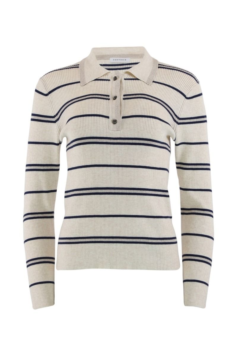 Continue - Bluse - Eva Polo Knit Stripe - Off White/Navy stripe