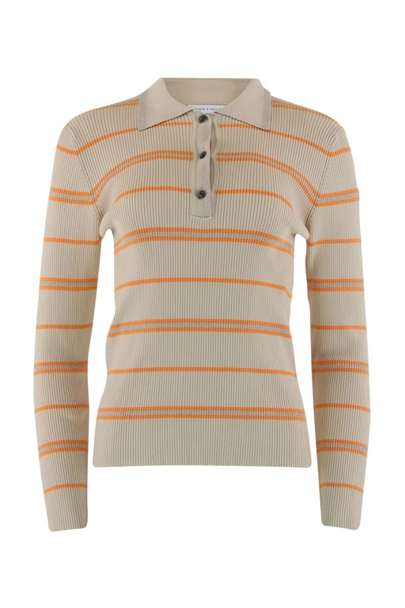 Continue - Bluse - Eva Polo Knit Stripe - Sand/Orange Stripe