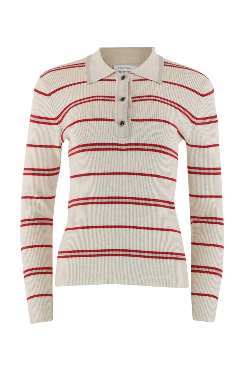 Continue - Bluse - Eva Polo Knit Stripe - Red Stripe