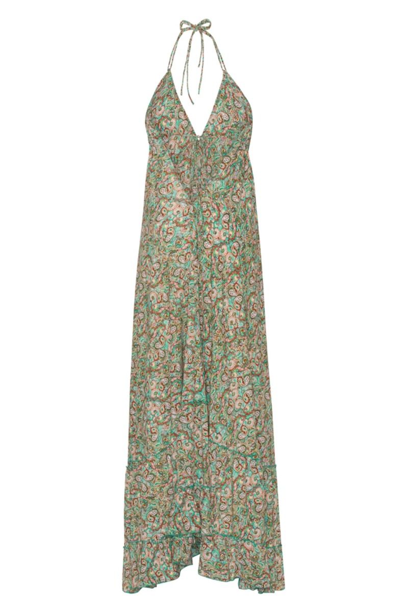 Continue - Kjole - Dolly Strap Dress - Green small Paisley 