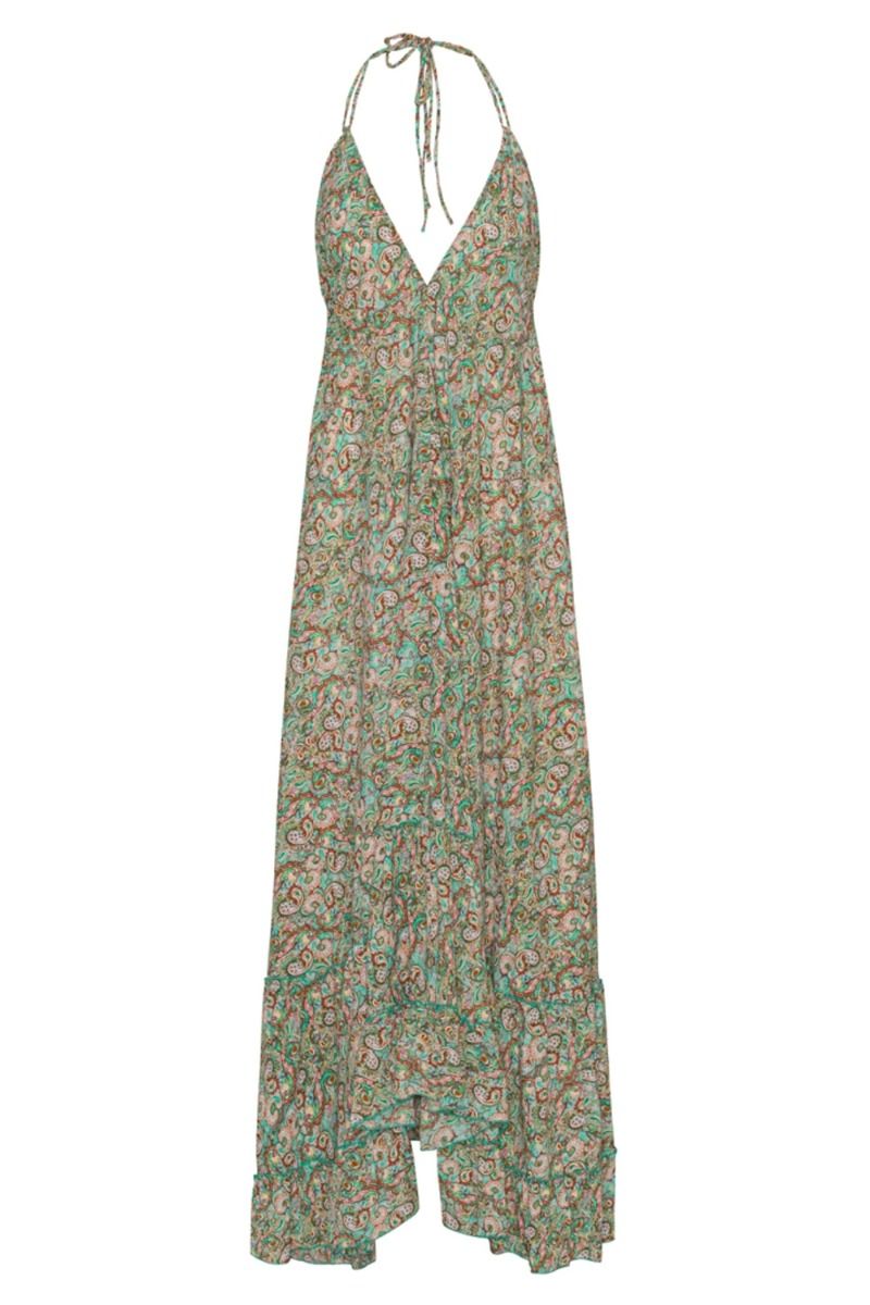 Continue - Kjole - Dolly Strap Dress - Green small Paisley 