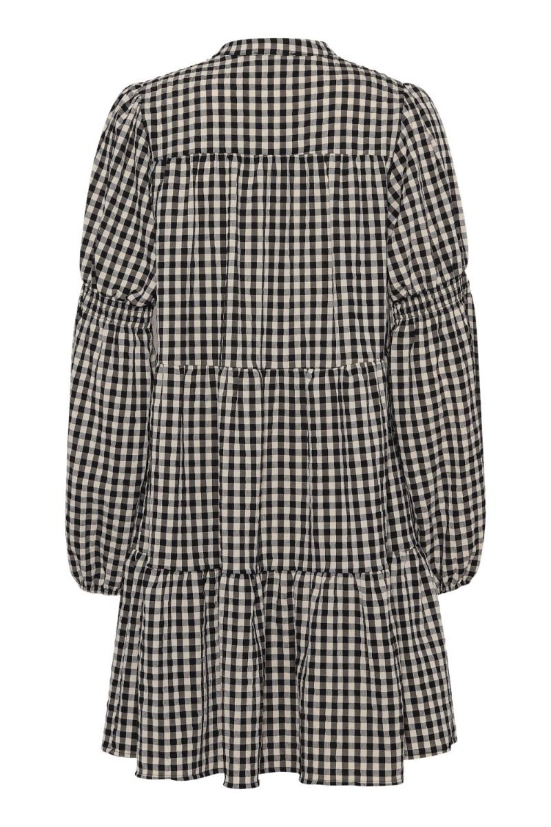 Continue - Kjole - Sanna Small Check Dress - Check Black/Sand