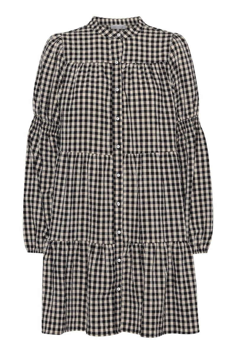 Continue - Kjole - Sanna Small Check Dress - Check Black/Sand
