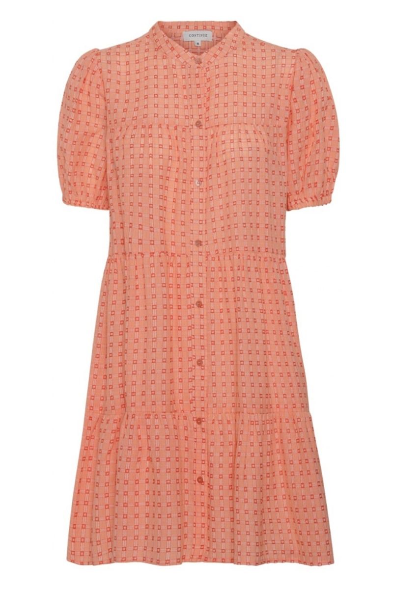 Continue - Kjole - Sanna SS Orange Check Dress - Orange Small Check