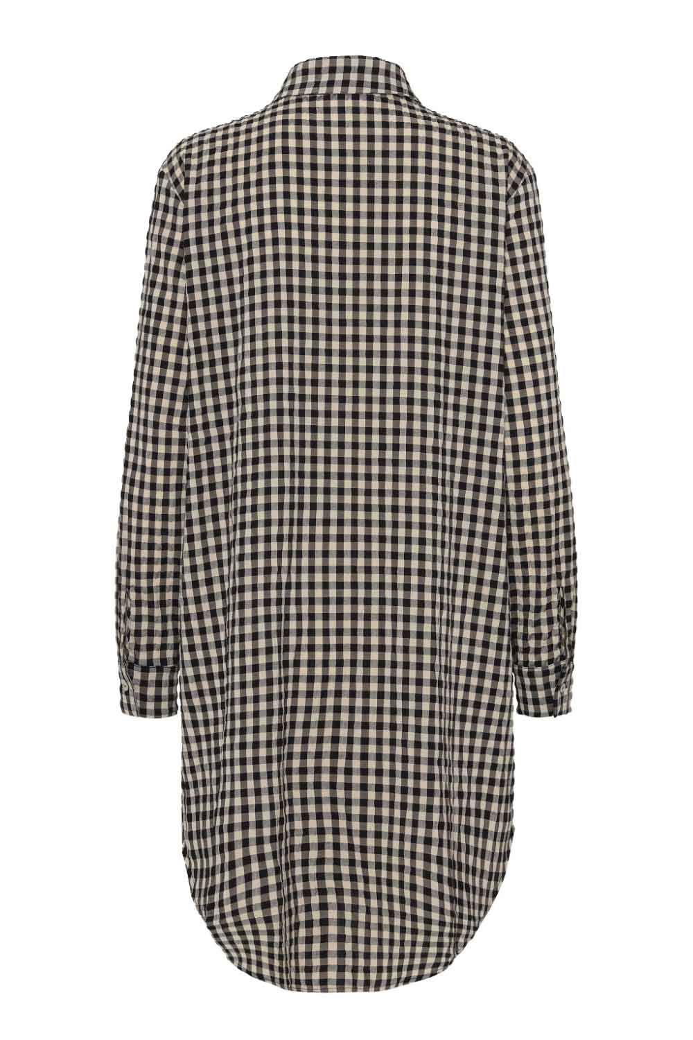 Continue - Skjorte - Gila Small Check Long Shirt - Check Black/Sand