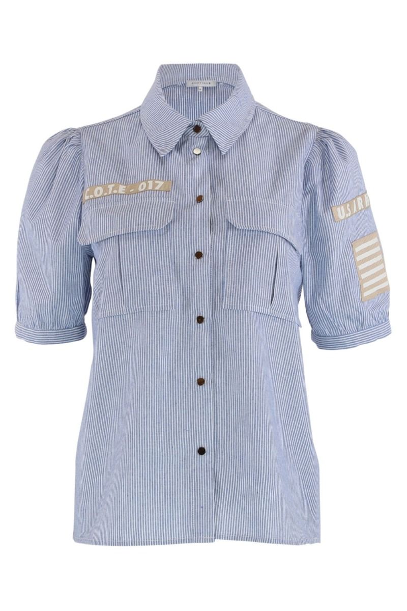 Continue - Skjorte - Milli Stripe Patch Blouse - Blue/White