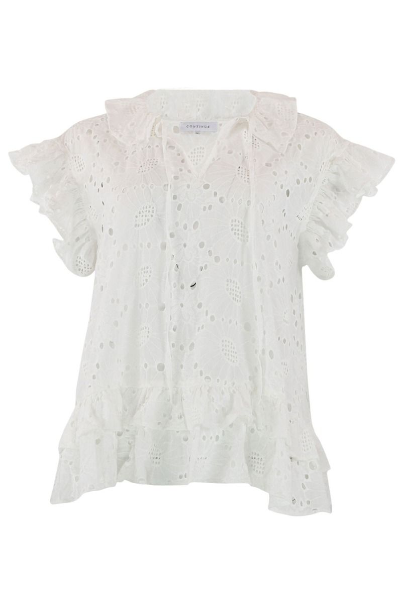 Continue - Top - Lee Fringles Anglaise SS - White