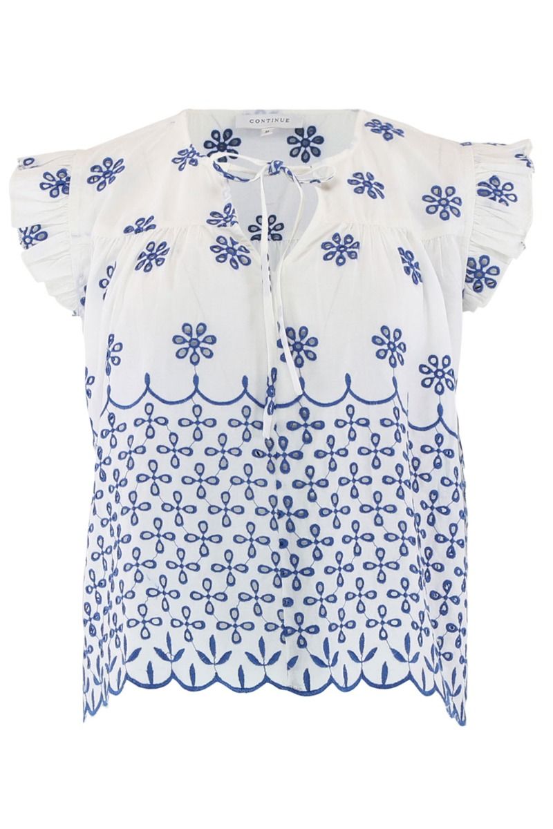 Continue - Top - Lilly Embrodery - Offwhite w Blue Emb