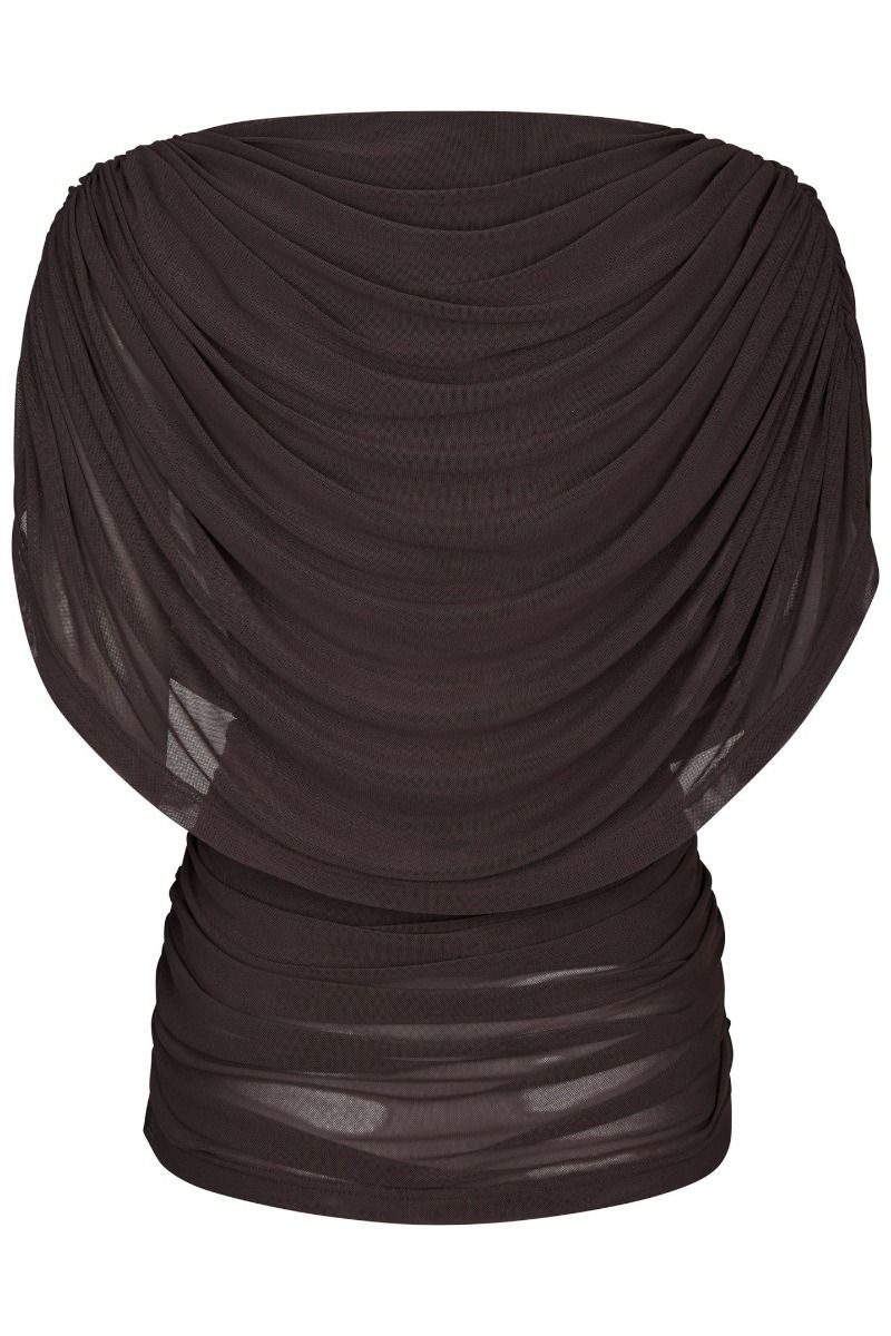 Neo Noir - Top - Cottuna Drapy Mesh Top - Brown