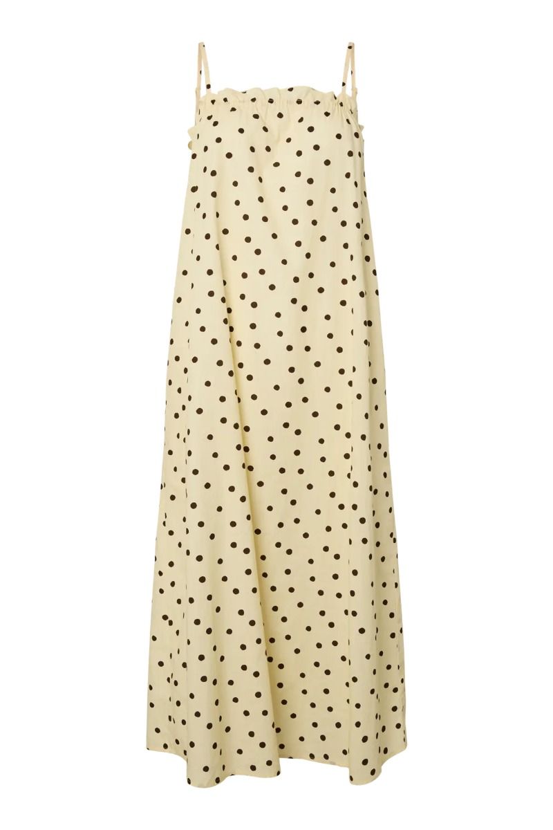 Pieces - Kjole - Parker Strap Midi Dress - French Vanilla Brown polka dots (Levering midt maj)