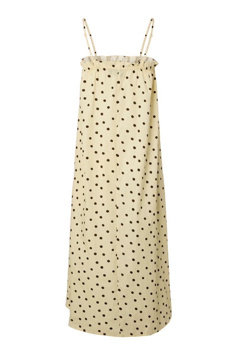 Pieces - Kjole - Parker Strap Midi Dress - French Vanilla Brown polka dots (Levering midt maj)