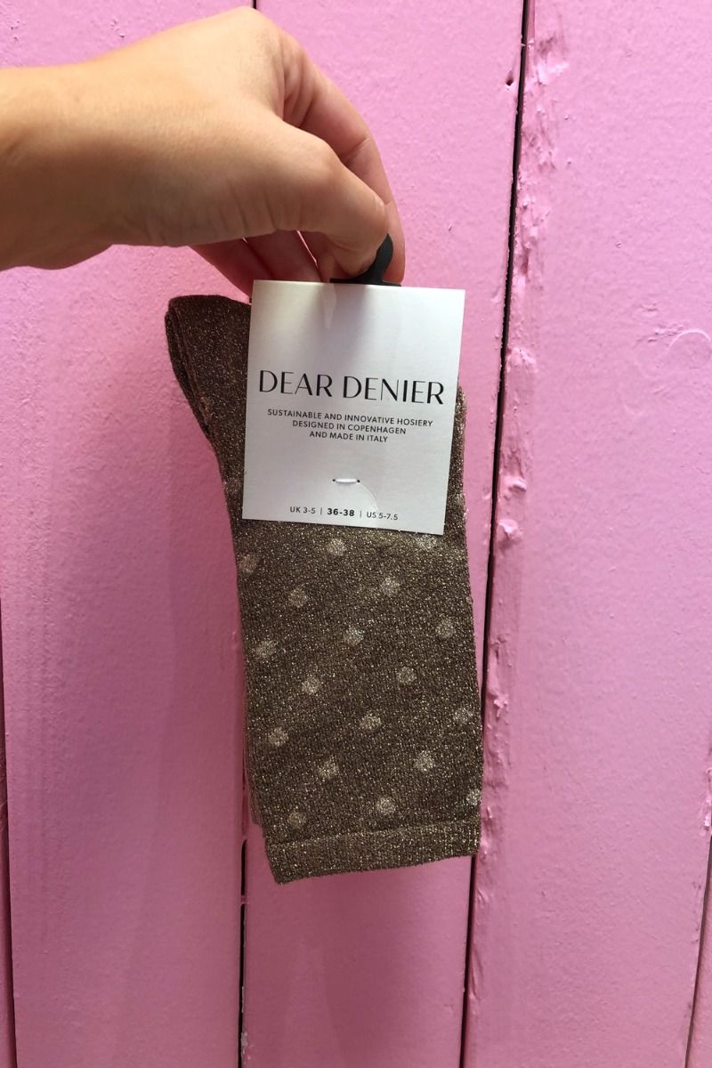 Dear Denier - Strømper - Mei Soft Plain + Dots - Brown/Gold