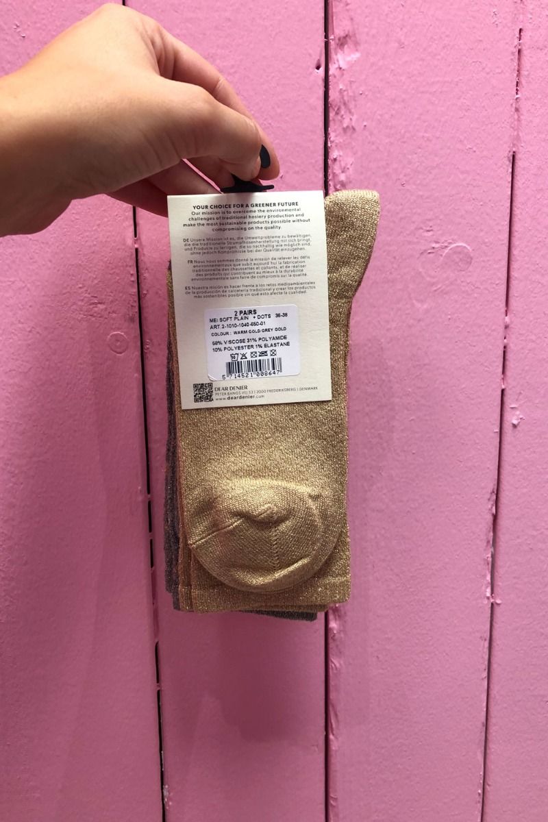 Dear Denier - Strømper - Mei Soft Plain + Dots - Warm Gold/Grey Gold