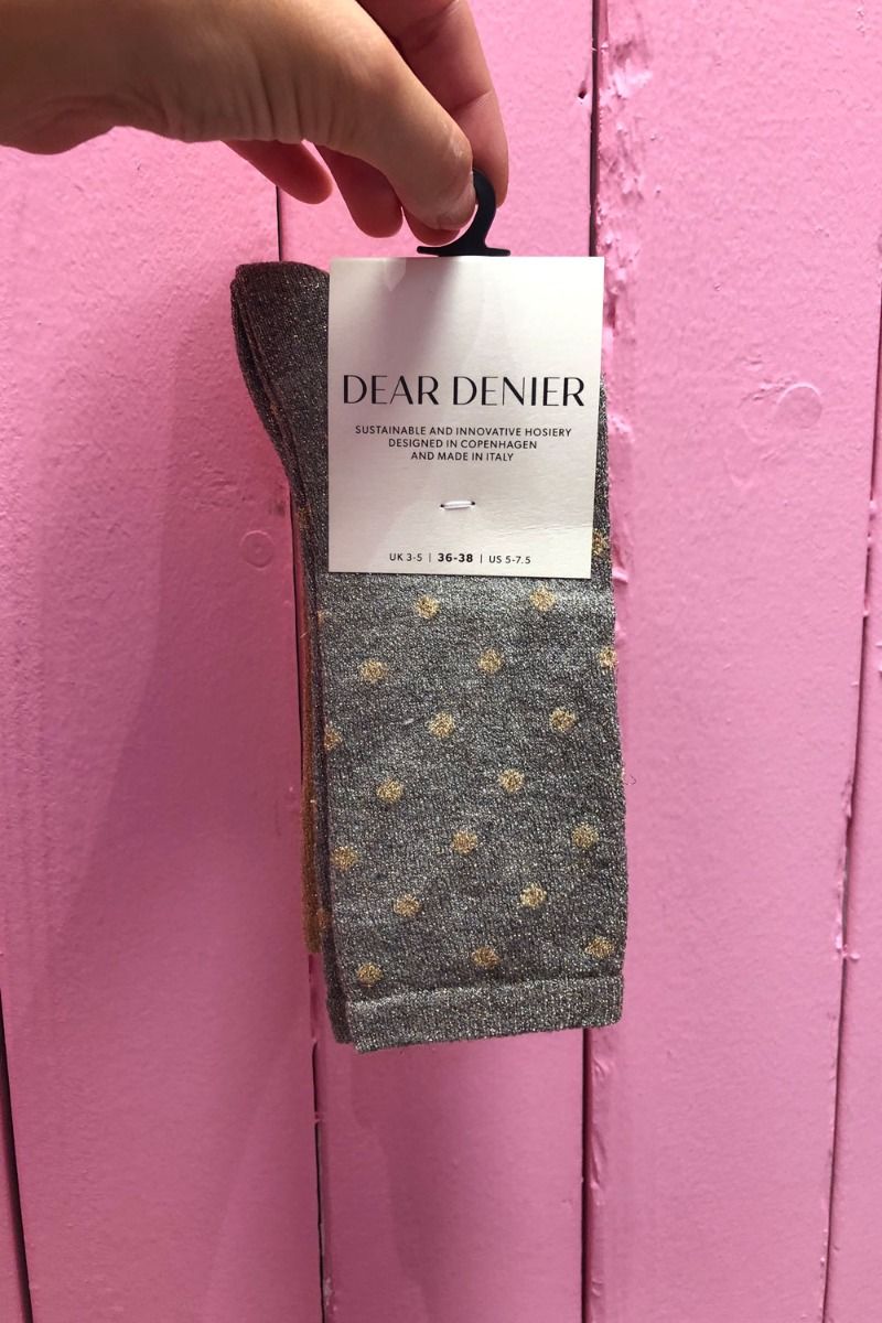 Dear Denier - Strømper - Mei Soft Plain + Dots - Warm Gold/Grey Gold