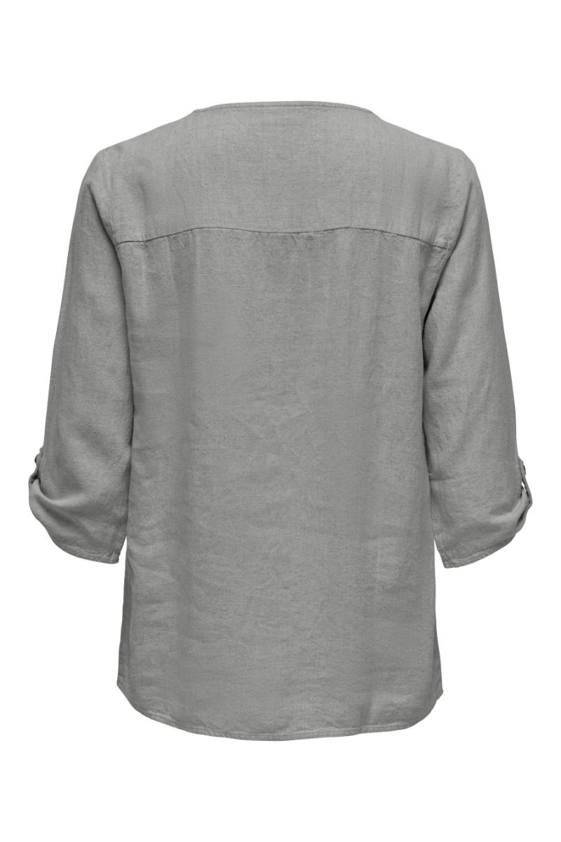 JDY - Top - Say 3/4 Linen V-Neck Top - Wild Dove