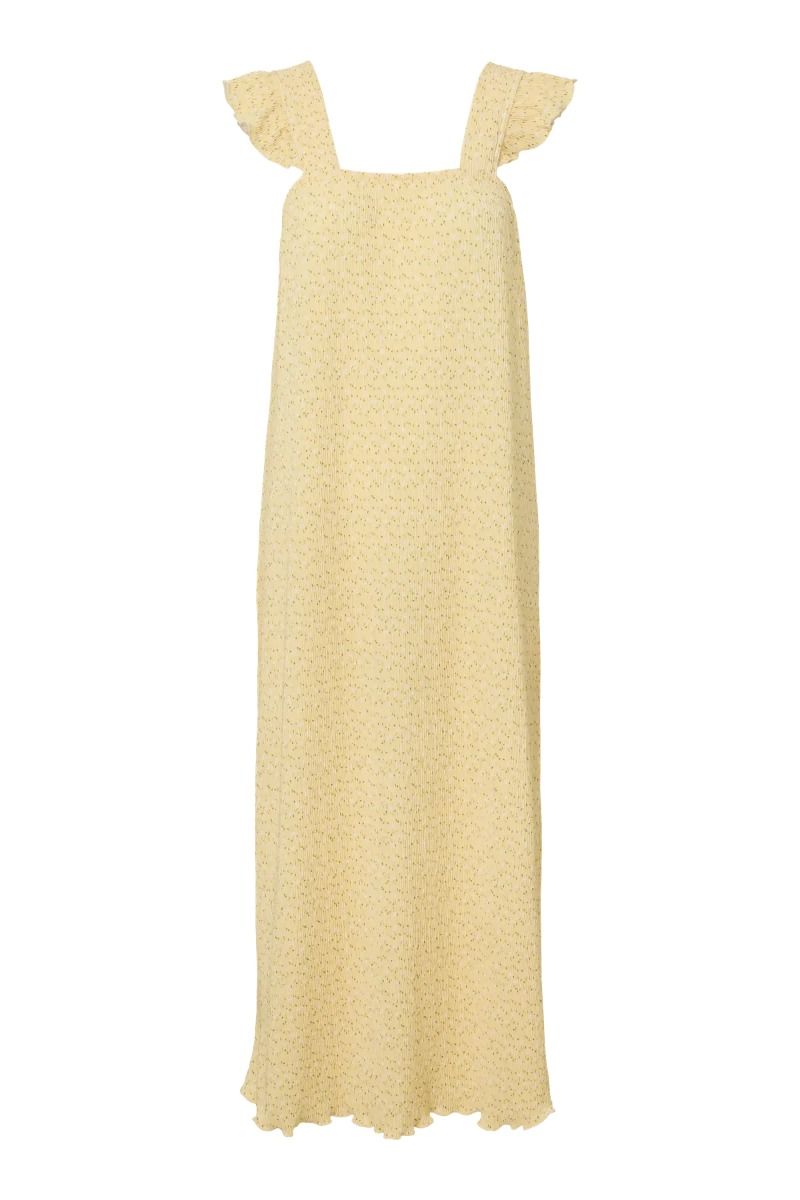 Pieces - Kjole - Flora Strap Flounce Dress - French Vanilla Small white flowers (Levering midt april)