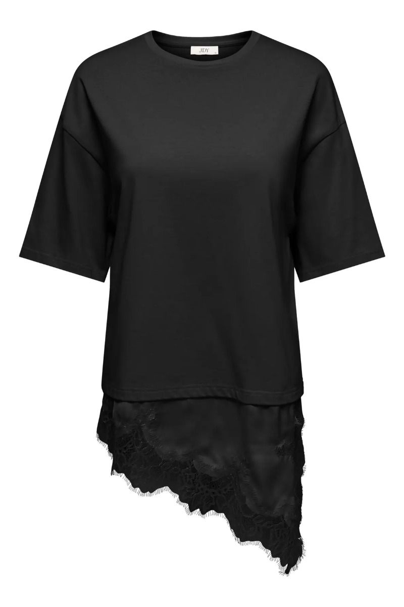 JDY - T-shirt - Alma 2/4 Lace Detail T-shirt - Black 