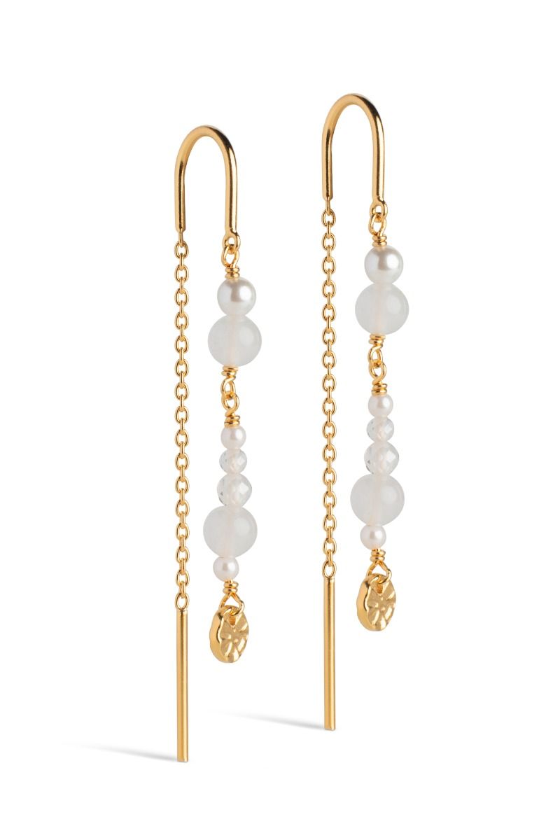 Enamel - Øreringe - Sofia - White and Pearls - Guld