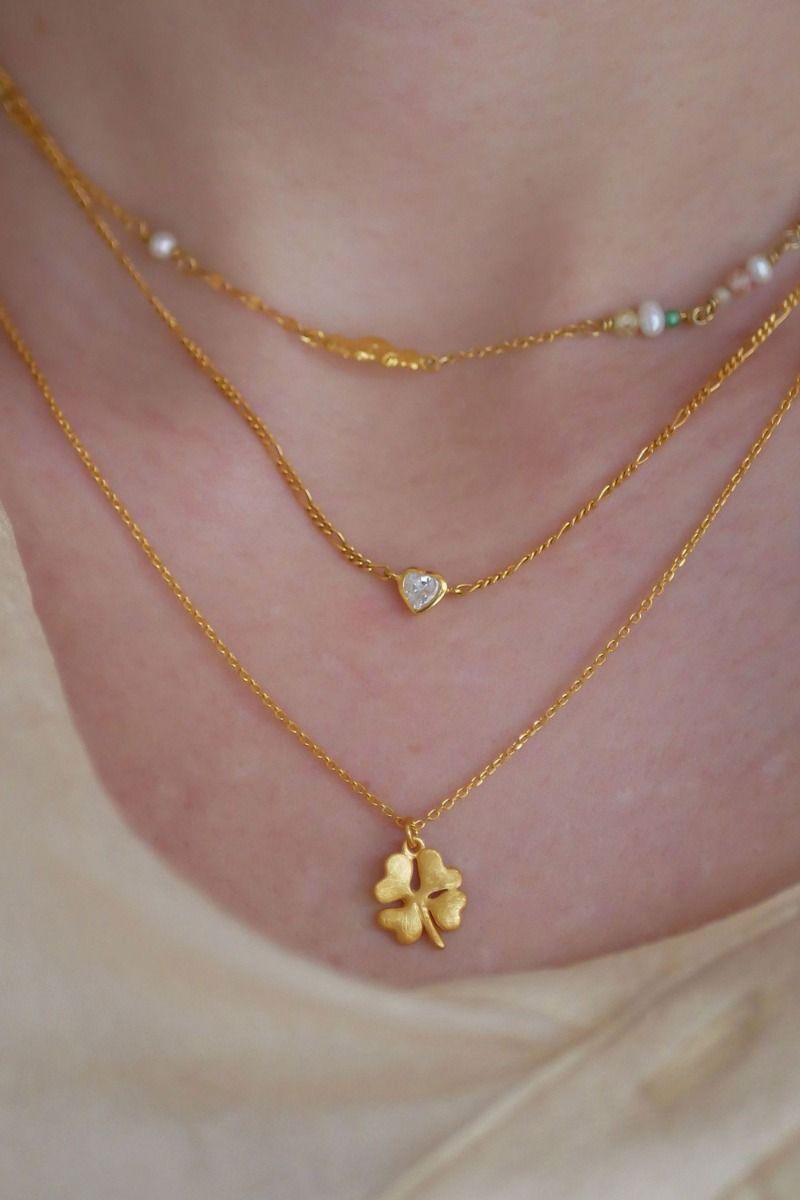 Enamel - Halskæde - Necklace Organic Clover - Gold