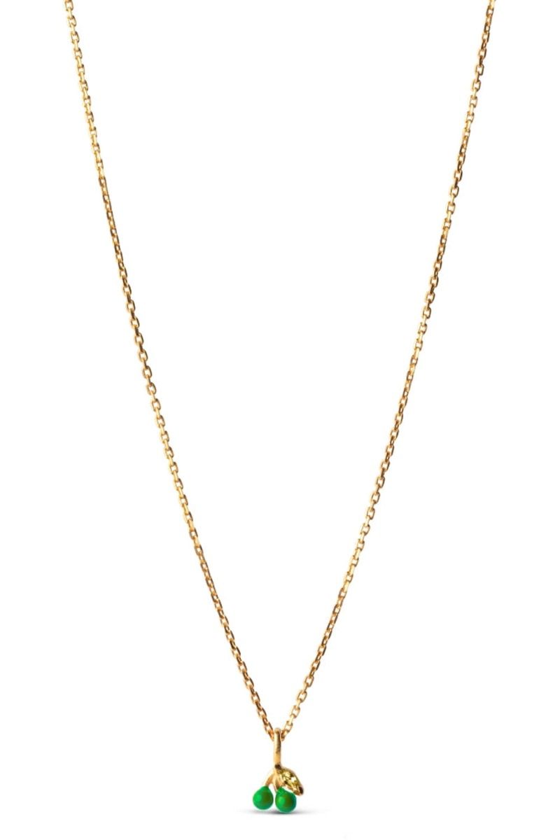 Enamel - Halskæde - Necklace Cherry - Grass Green