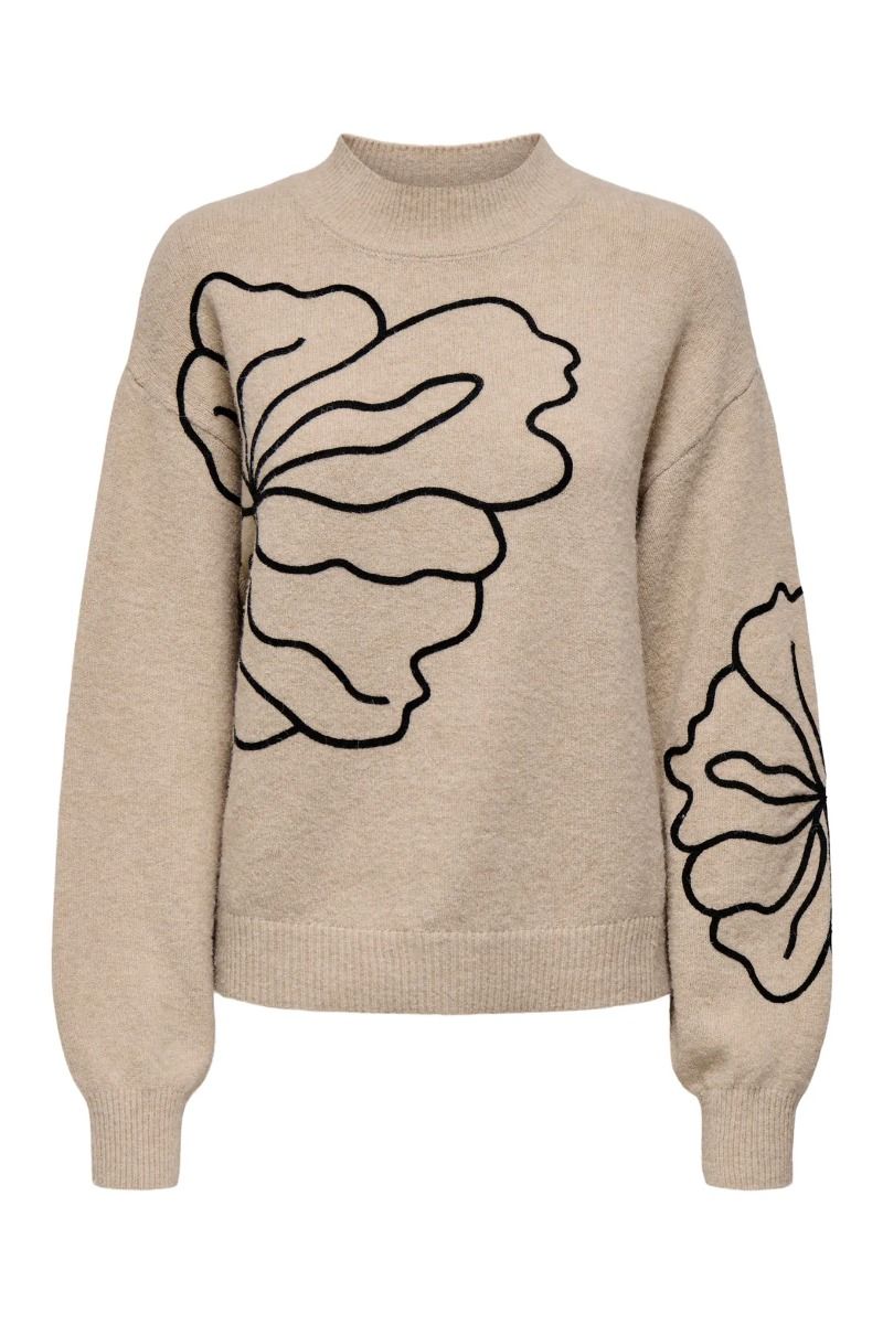 JDY - Strik - Jella L/S Flower Pullover - Cement Melange