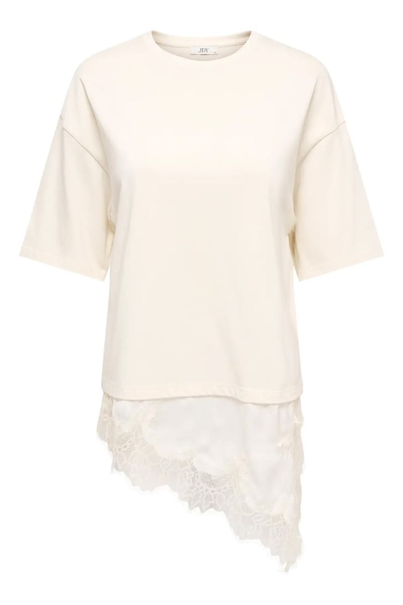 JDY - T-shirt - Alma 2/4 Lace Detail T-shirt - Egret 