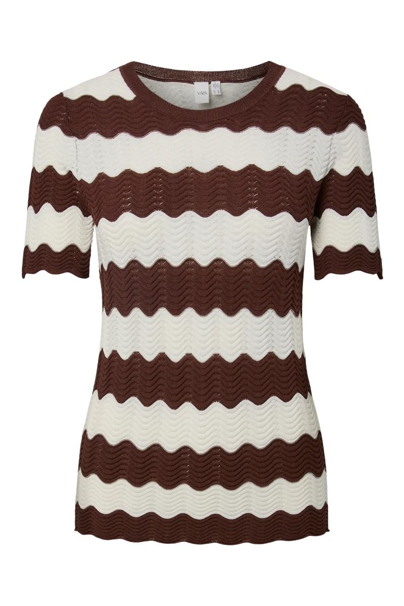 Y.A.S - T-shirt - Bee SS Knit Top - Birch W. Brown Stripes (Levering midt april)