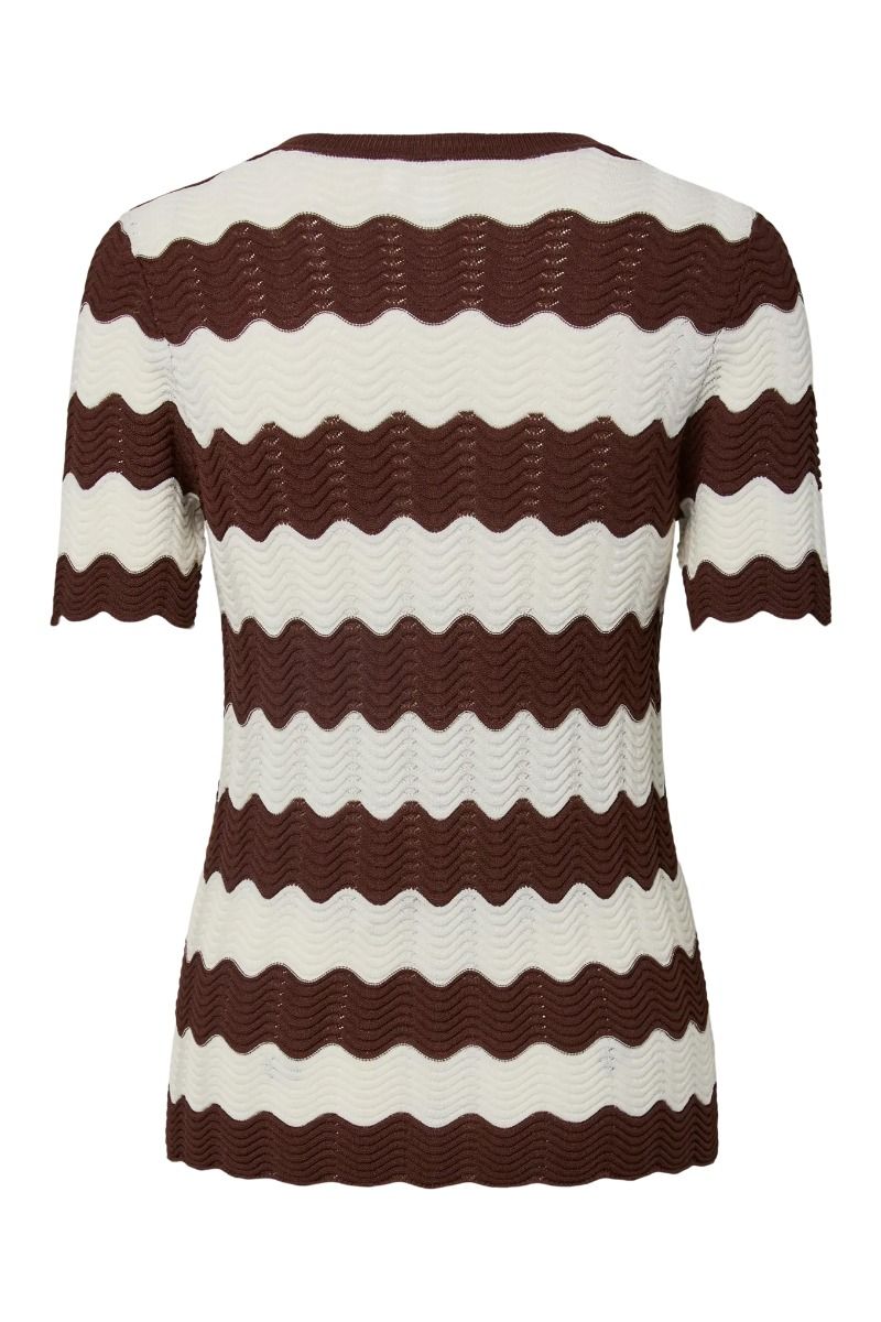 Y.A.S - T-shirt - Bee SS Knit Top - Birch W. Brown Stripes (Levering midt april)