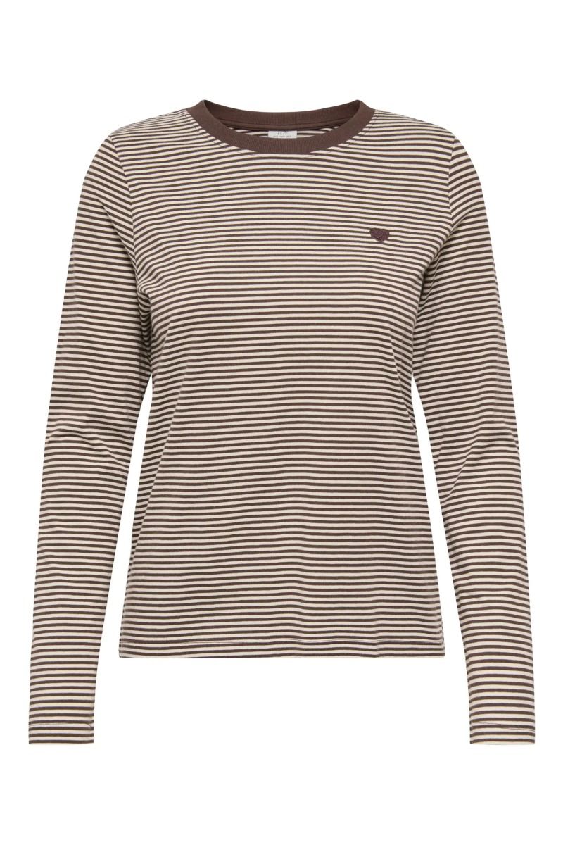 JDY - Bluse - Pisa L/S Print Top - Coffee Bean - Sandshell Stripes/Coffee Bean Heart